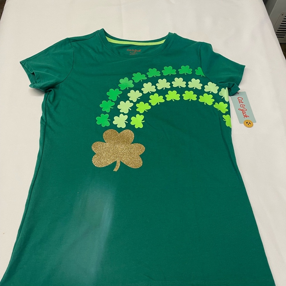 Cat & Jack Teal Clover Luck Of The Irish T-Shirt, NWT, 
Girls Size 14-16